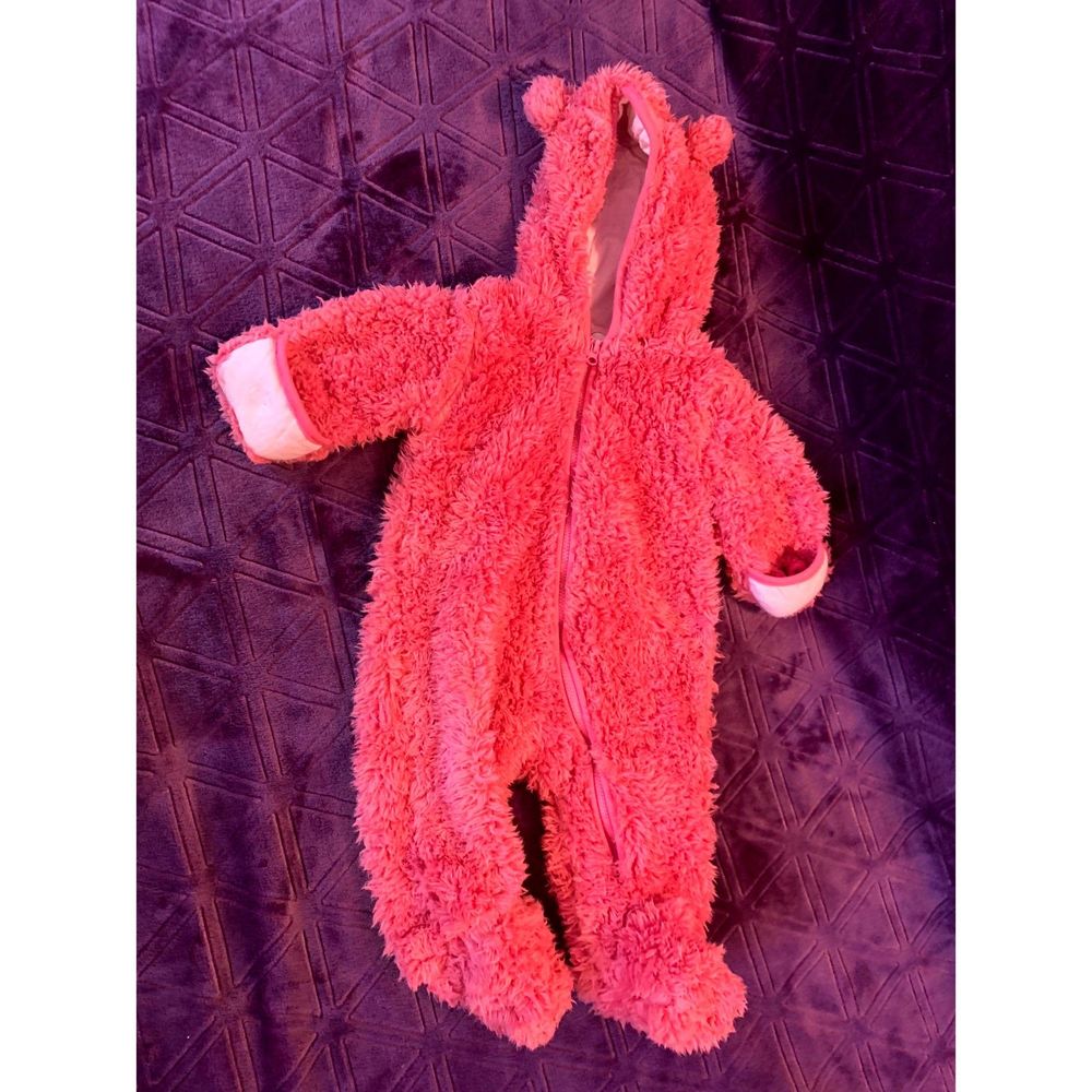 One-Piece baby 3-6 months Children's Place Winter Coverall Pink Bear Footed Hood